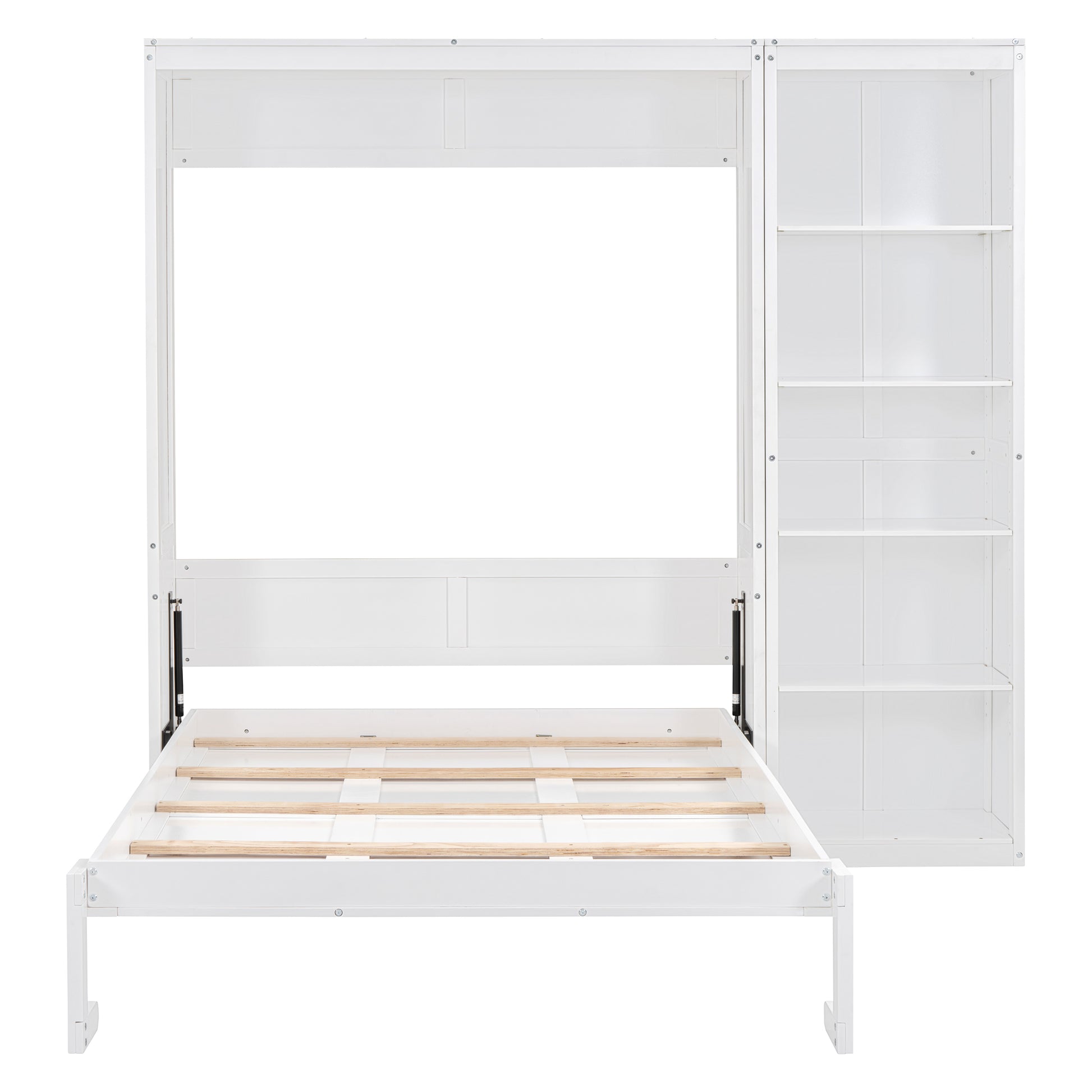 Full Size Murphy Bed Wall Bed With Shelves,White White Solid Wood Mdf