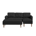 Black Fabric Right Facingsectional Sofa Bedl Shape Sofa Chaise Lounge With Ottoman Bench Black Wood Tufted Back Square Arms Foam Fabric 3 Seat