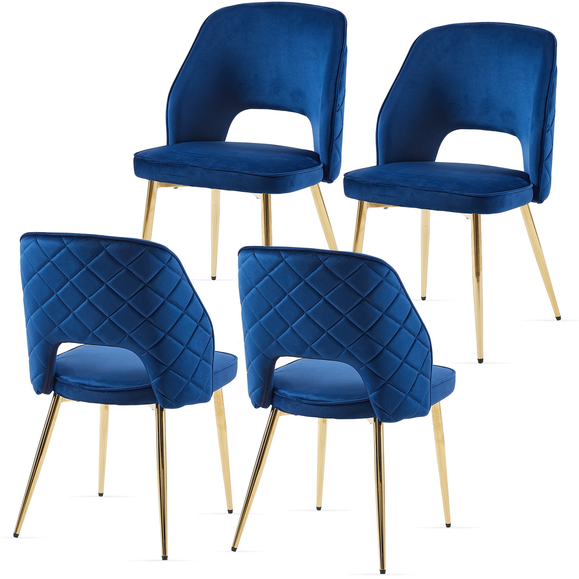 Blue Velvet Dining Chairs With Metal Legs And Hollow Back Upholstered Dining Chairs Set Of 4 Blue Dining Room Modern Dining Chairs Velvet