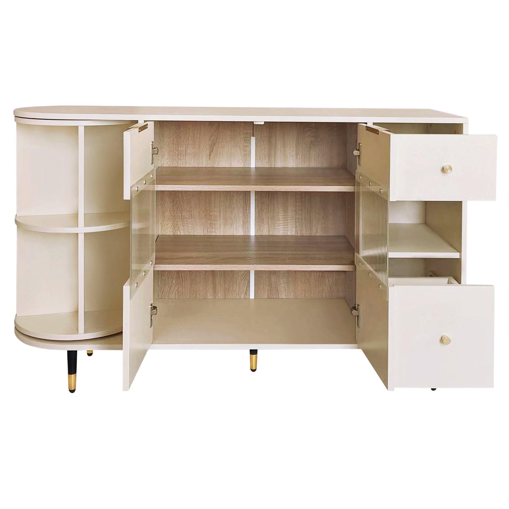 Rotating Storage Cabinet With 2 Doors And 2 Drawers, Suitable For Living Room, Study, And Balcony 1 2 Shelves Beige Mdf