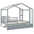 Full Size Wood House Bed With Fence And Writing Board, Gray Gray Solid Wood