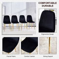 A Set Of 4 Dining Chairs And A Dining Table, Featuring Modern Medieval Style Restaurant Cushioned Side Chairs, Equipped With Soft Velvet Fabric Cushions And Spoon Shaped Golden Metal Legs. B0501A Black Velvet