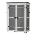 Outdoor 5.5Ft Hx4.1Ft L Wood Storage Shed, Garden Tool Cabinet With Waterproof Asphalt Roof, Four Lockable Doors, Multiple Tier Shelves, White And Gray White Gray Water Resistant Frame Garden &