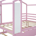 Full Size Wood House Bed With Fence And Writing Board, Pink Pink Solid Wood