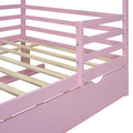 Full Size Wood House Bed With Fence And Writing Board, Pink Pink Solid Wood