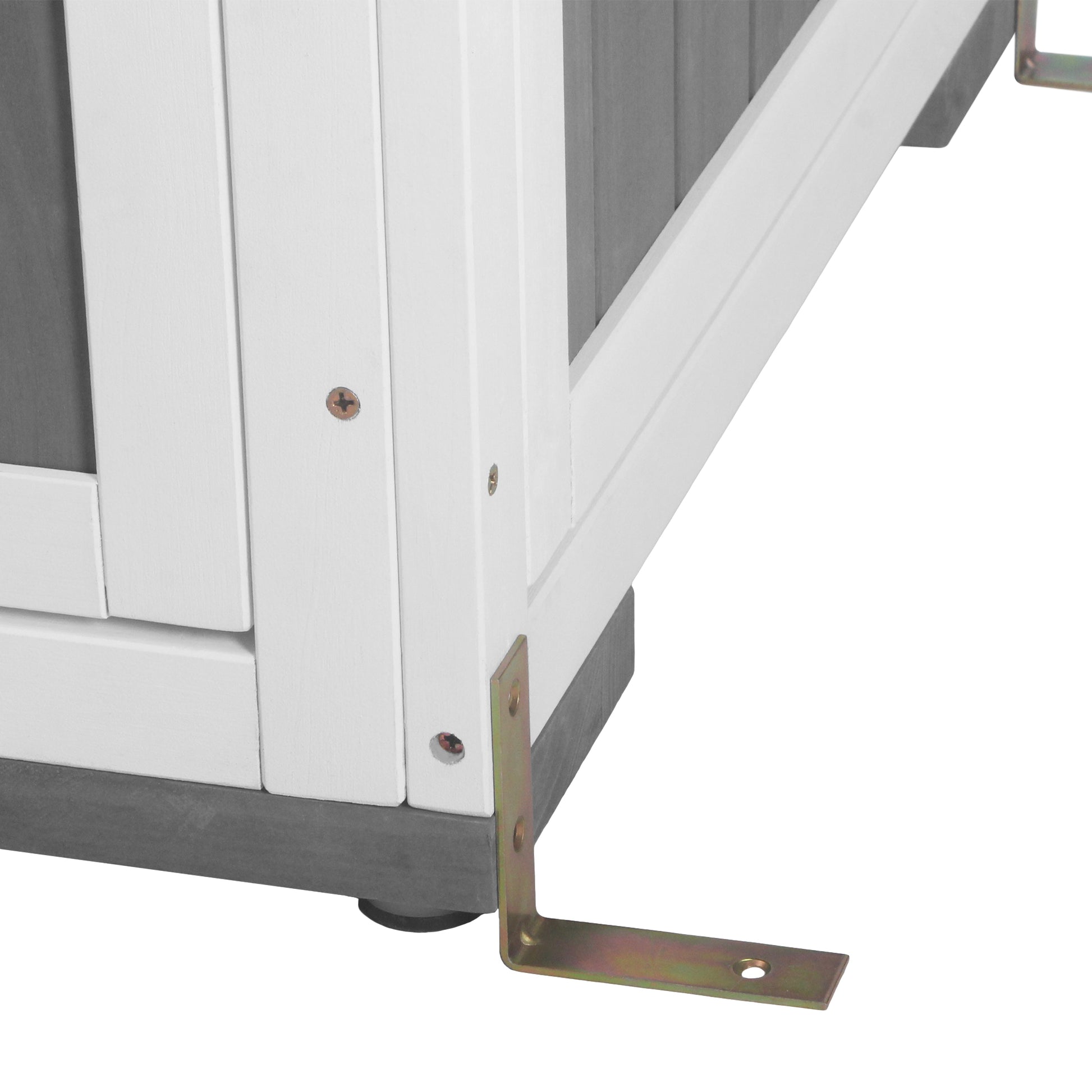 Outdoor 5.5Ft Hx4.1Ft L Wood Storage Shed, Garden Tool Cabinet With Waterproof Asphalt Roof, Four Lockable Doors, Multiple Tier Shelves, White And Gray White Gray Water Resistant Frame Garden &