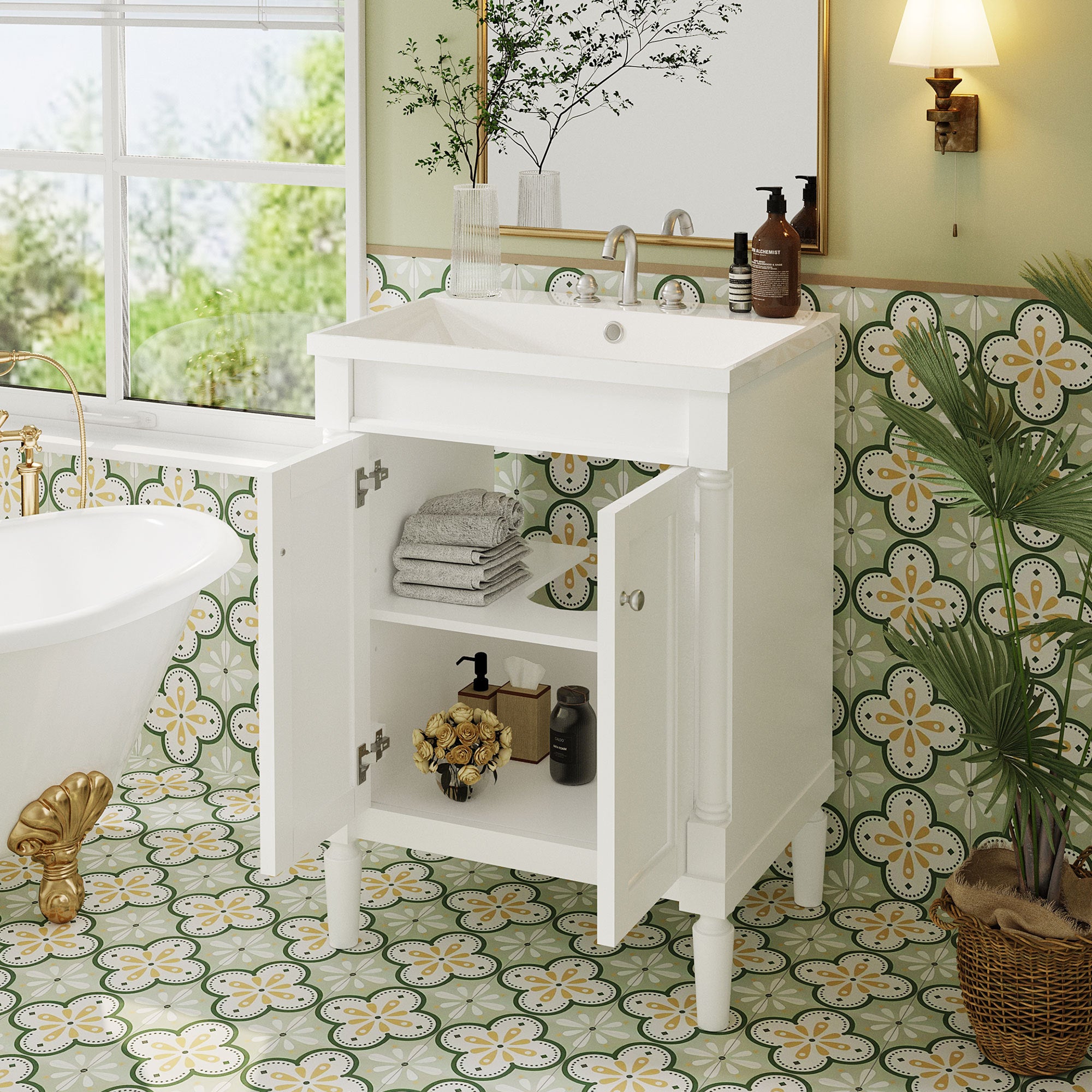 Eclife 24-inch Modern Bathroom Vanity Set – White Freestanding Cabinet With 2 Drawers – No Sink, No Mirror – MDF, Hidden Storage