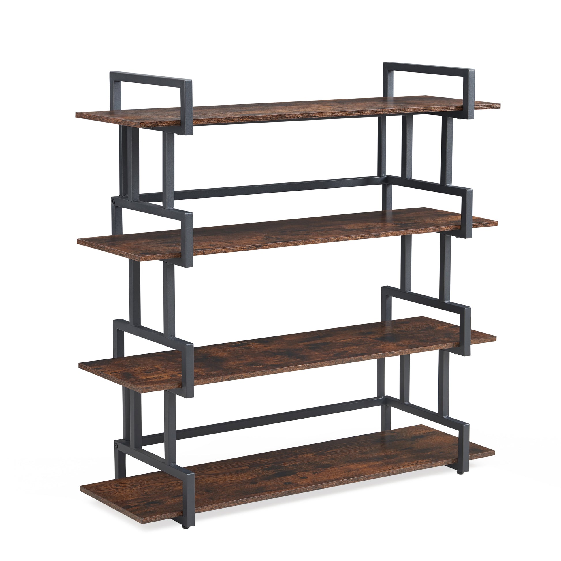 4 Tier Office Bookcase Shelf Rustic Wood Metal Bookshelves Freestanding Open Book Shelf, Industrial Tall Corner Bookcase Easy To Assemble For Home Office, Living Room And Bedroom Brown Office American Design,Rustic Metal & Wood