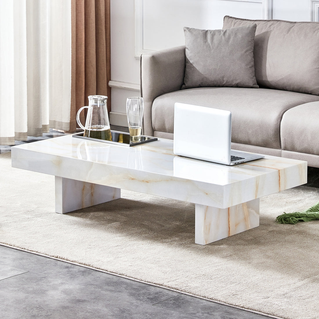 A Modern And Practical Coffee Table With Imitation Marble Patterns, Made Of Mdf Material. The Fusion Of Elegance And Natural Fashion 47.2"* 23.6"* 12 " White Mdf