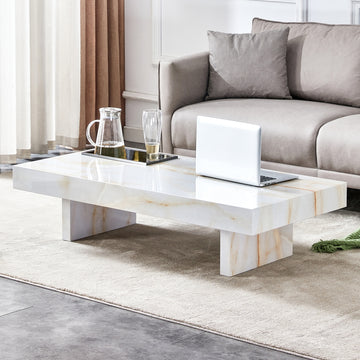 A Modern And Practical Coffee Table With Imitation Marble Patterns, Made Of Mdf Material. The Fusion Of Elegance And Natural Fashion 47.2"* 23.6"* 12 " White Mdf