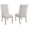 Beige And Pine Upholstered Parsons Dining Chair Set Of 2 Solid Beige Dining Room Farmhouse,Rustic Side Chair Solid Back Foam Upholstered