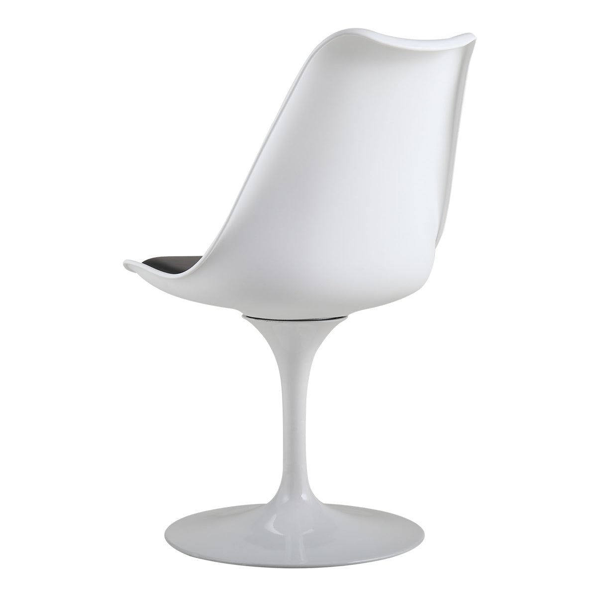 Swivel Tulip Side Chair For Kitchen And Dining Room Bar With Cushioned Seat And Curved Backrest, White And Black White Black Metal