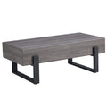 A Rustic Gray Wood Grain Mdf Coffee Table With Black Metal Legs An Elegant Space In Natural Wood Tones Grey Mdf