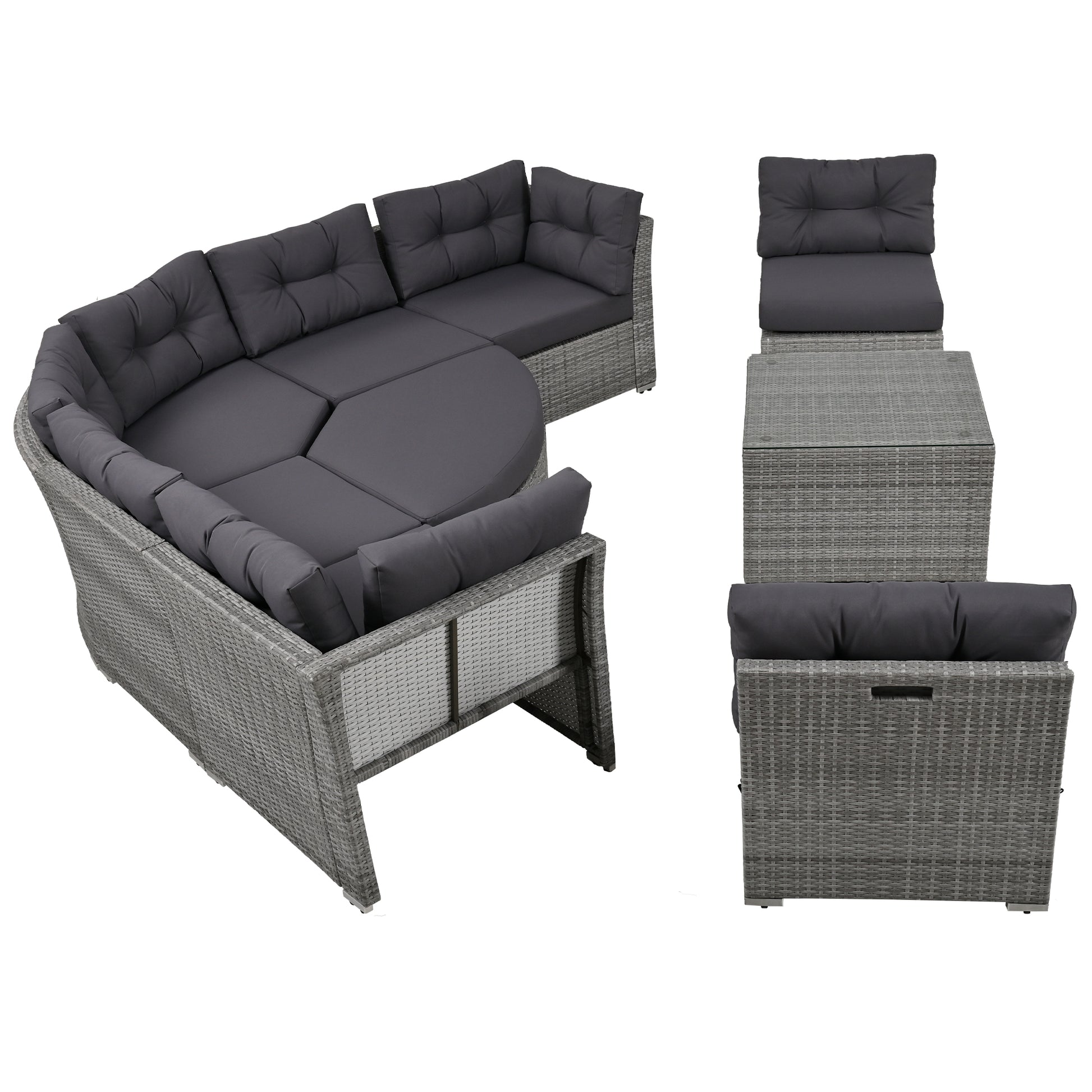 Patio Furniture Set Outdoor Furniture Daybed Rattan Sectional Furniture Set Patio Seating Group With Cushions And Center Table For Patio, Lawn, Backyard, Pool, Grey Yes Grey Water Resistant Frame Water Resistant Cushion Garden & Outdoor Sectional Seating