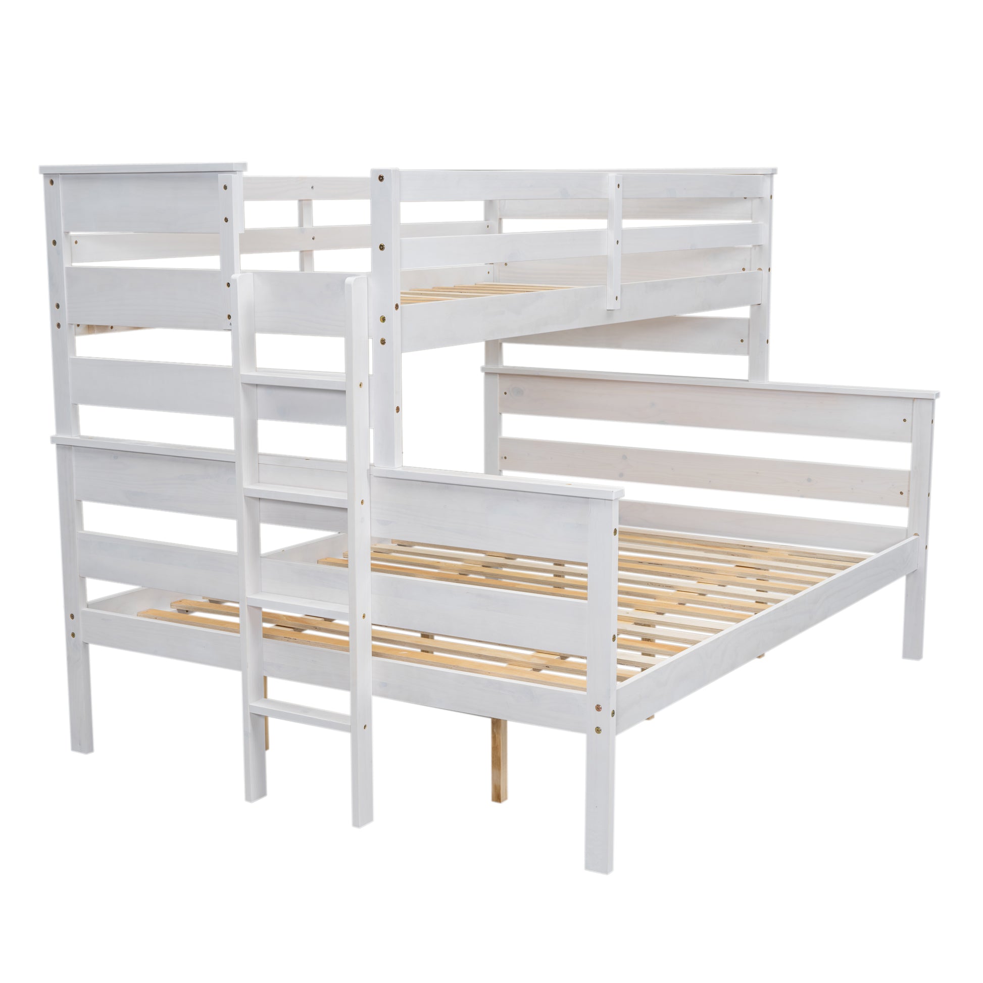 Wood Twin Xl Over Queen Bunk Bed With Ladder, White Box Spring Not Required White Wood Bedroom Bunk Solid Wood Mdf