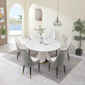 Fashion Modern Sinntered Stone Dining Table With Simple And Multi Functional Retractable Dining Table With 6 Pcs Chairs Beige White Engineered Stone