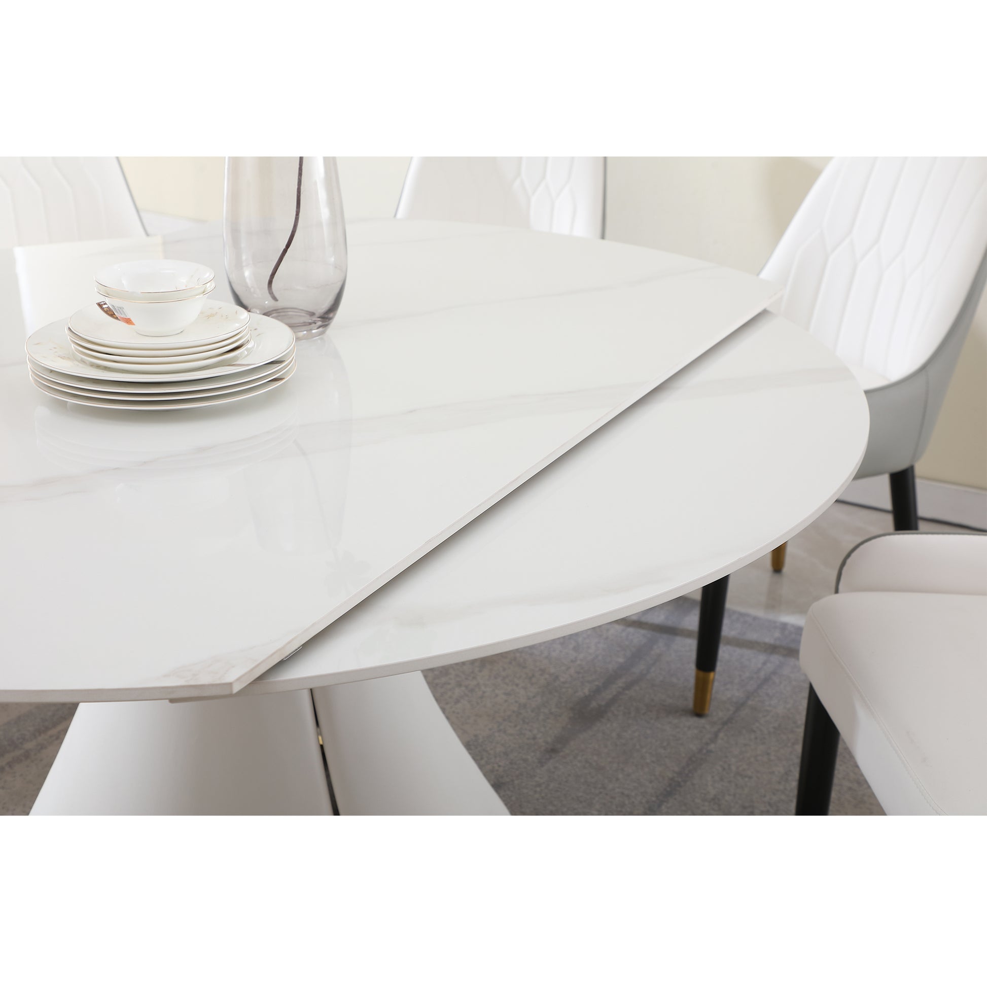 Fashion Modern Sinntered Stone Dining Table With Simple And Multi Functional Retractable Dining Table White Sintered Stone