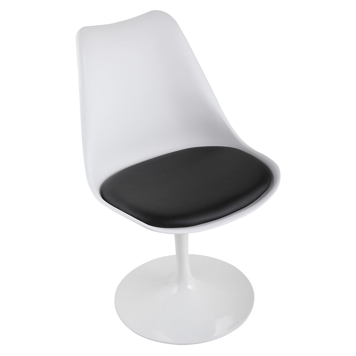 Swivel Tulip Side Chair For Kitchen And Dining Room Bar With Cushioned Seat And Curved Backrest, White And Black White Black Metal