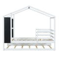 Twin Size Wood House Bed With Fence And Writing Board, White White Solid Wood