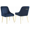 Dark Ink Blue And Gold Wingback Dining Chair Set Of 2 Solid Blue Dining Room Contemporary,Modern Side Chair Wing Back Foam Upholstered