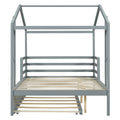 Full Size Wood House Bed With Fence And Writing Board, Gray Gray Solid Wood