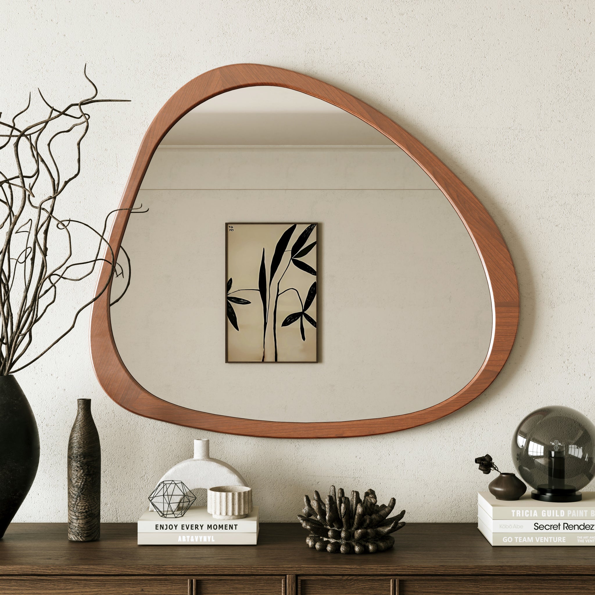dressing mirror wood Solid Wood Mirror 45 Inch Asymmetrical Wall Mirror Wooden Framed Mirro