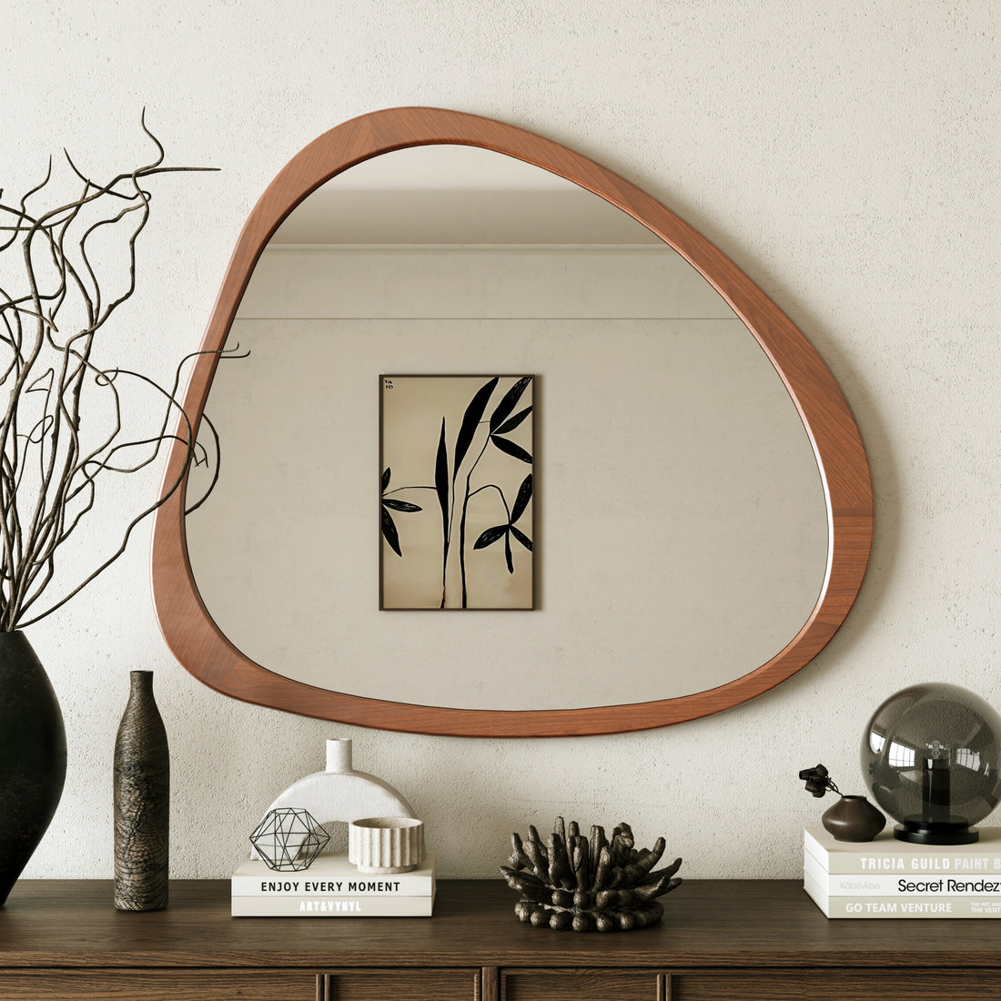 Solid Wood Mirror 45 Inch Asymmetrical Wall
