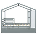 Full Size Wood House Bed With Fence And Writing Board, Gray Gray Solid Wood