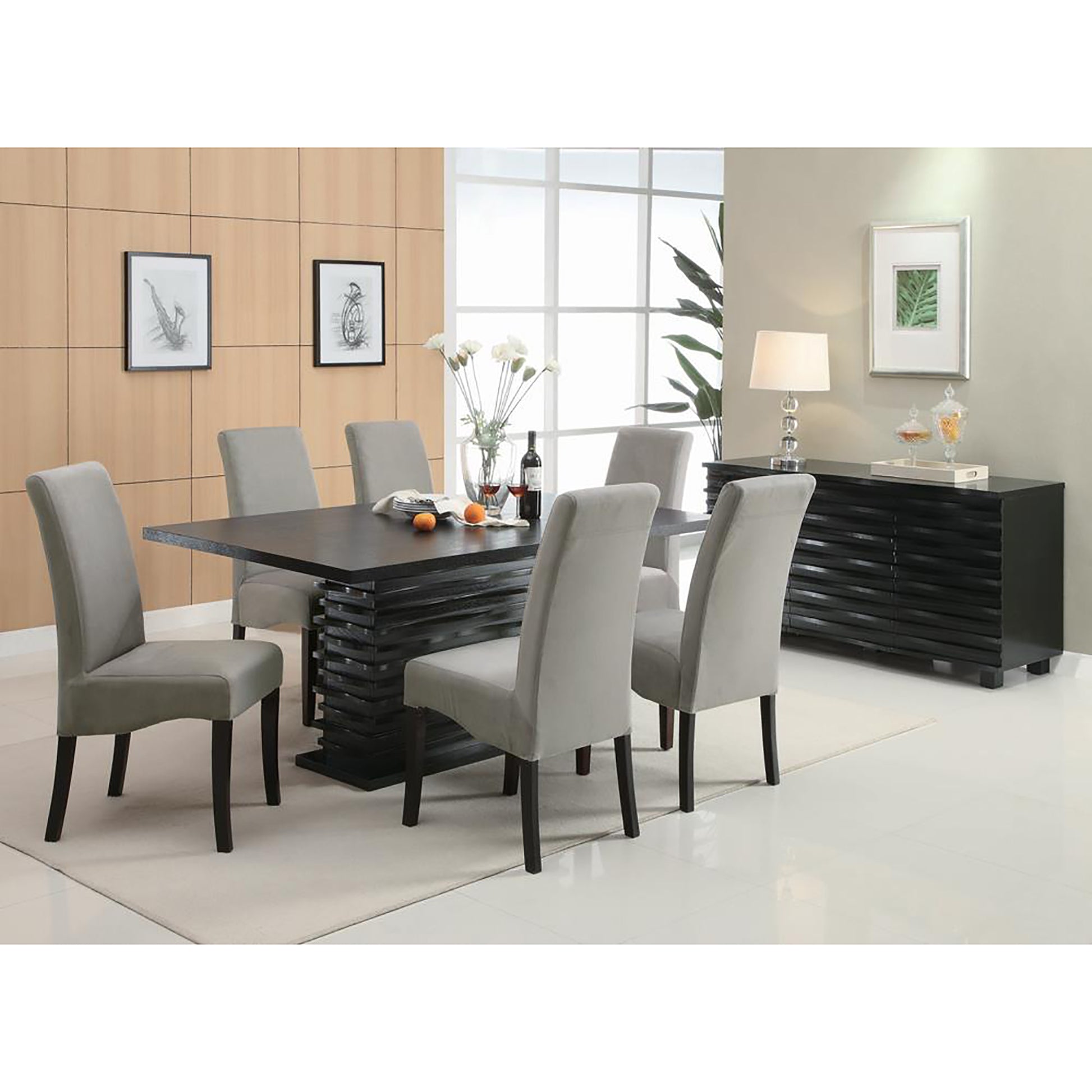 Grey And Black Upholestered Dining Chair Set Of 2 Solid Grey Dining Room Spot Clean Rectangular Contemporary,Modern Side Chair Solid Back Foam Upholstered