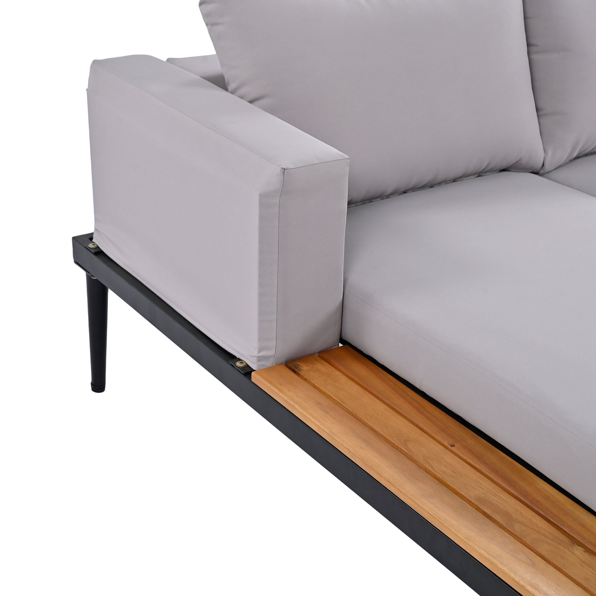 Modern Outdoor Daybed Patio Metal Daybed With Wood Topped Side Spaces For Drinks, 2 In 1 Padded Chaise Lounges For Poolside, Balcony, Deck, Gray Yes Lounge Gray Weather Resistant Frame Fade