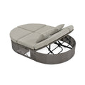 Outdoor Sun Bed Patio 2 Person Daybed With Cushions And Pillows, Rattan Garden Reclining Chaise Lounge With Adjustable Backrests And Foldable Cup Trays For Lawn,Poolside, Gray Yes Complete Patio Set Gray Weather Resistant Frame Water Resistant Cushion