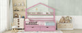 Wooden Twin Size House Bed With 2 Drawers,Kids Bed With Storage Shelf, Pink Pink Wood