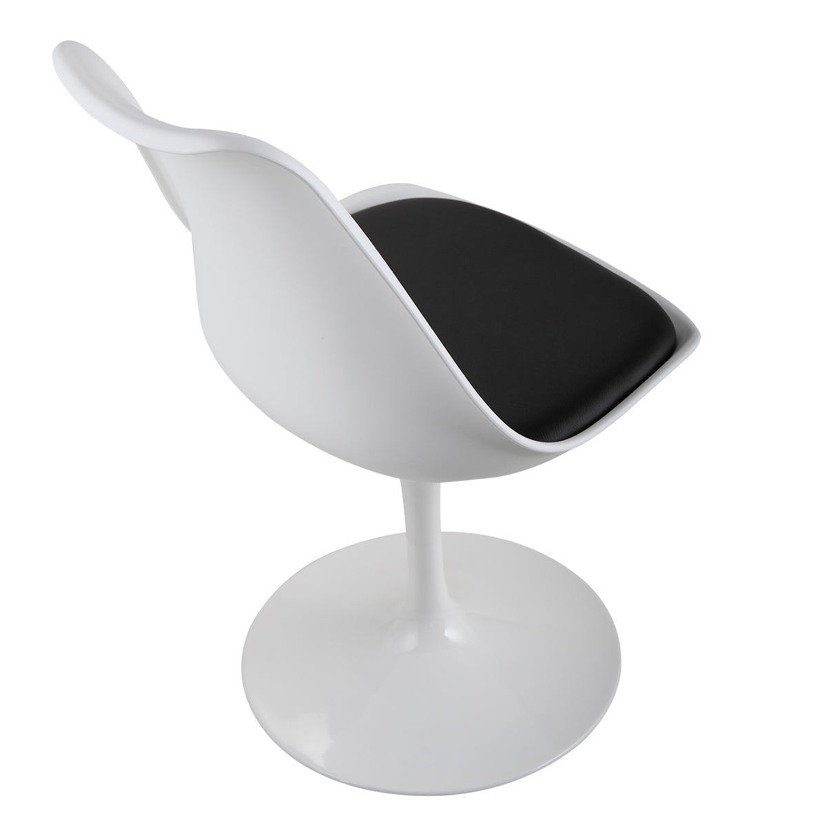 Swivel Tulip Side Chair For Kitchen And Dining Room Bar With Cushioned Seat And Curved Backrest, White And Black White Black Metal