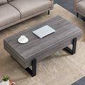 A Rustic Gray Wood Grain Mdf Coffee Table With Black Metal Legs An Elegant Space In Natural Wood Tones Grey Mdf