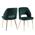 Dark Green Velvet Dining Chairs With Metal Legs And Hollow Back Upholstered Dining Chairs Set Of 4 Dark Green Dining Room Modern Dining Chairs Velvet