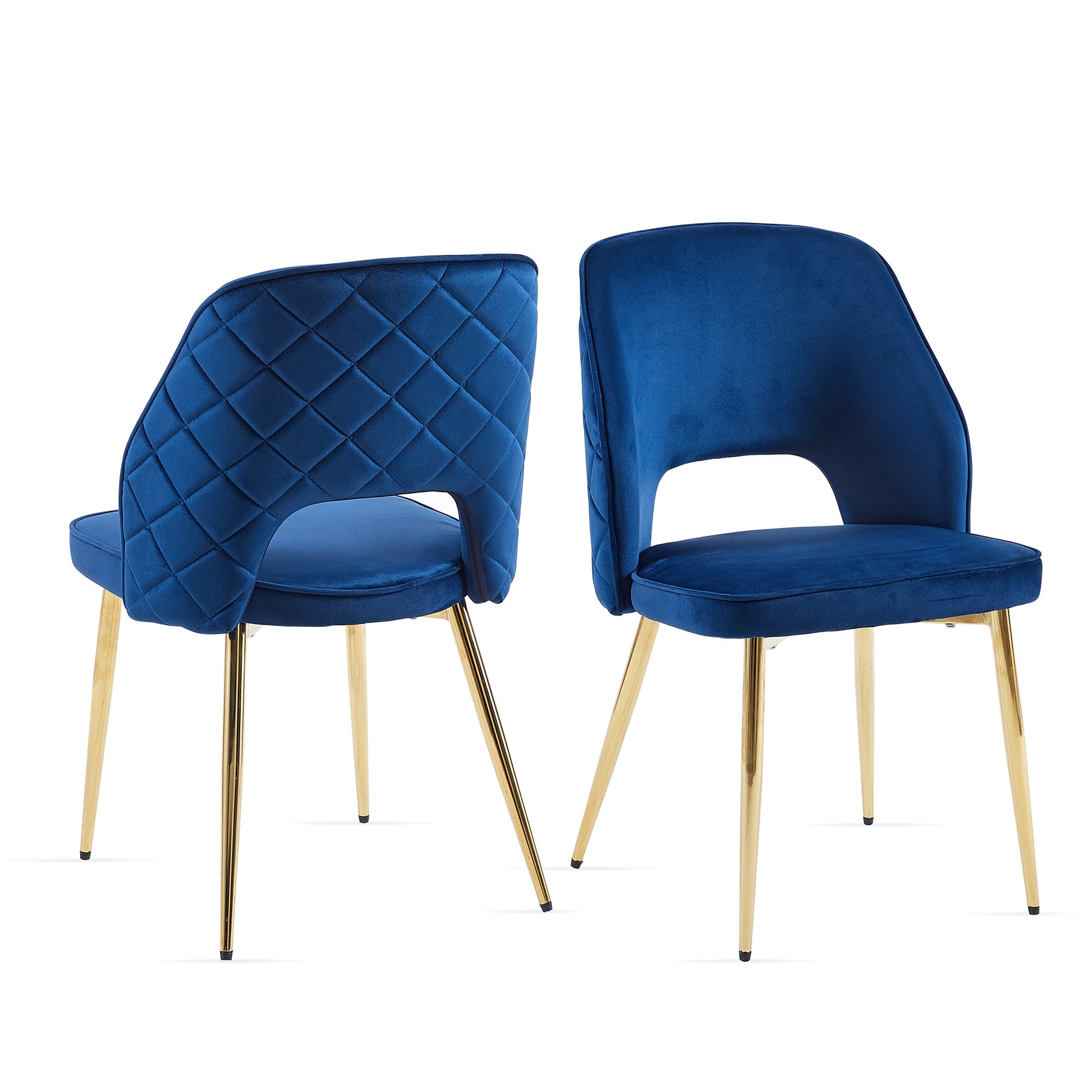 Blue Velvet Dining Chairs With Metal Legs And Hollow Back Upholstered Dining Chairs Set Of 4 Blue Dining Room Modern Dining Chairs Velvet