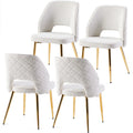 Off White Boucle Dining Chairs With Metal Legs And Hollow Back Upholstered Dining Chairs Set Of 4 Off White Dining Room Modern Dining Chairs Boucle