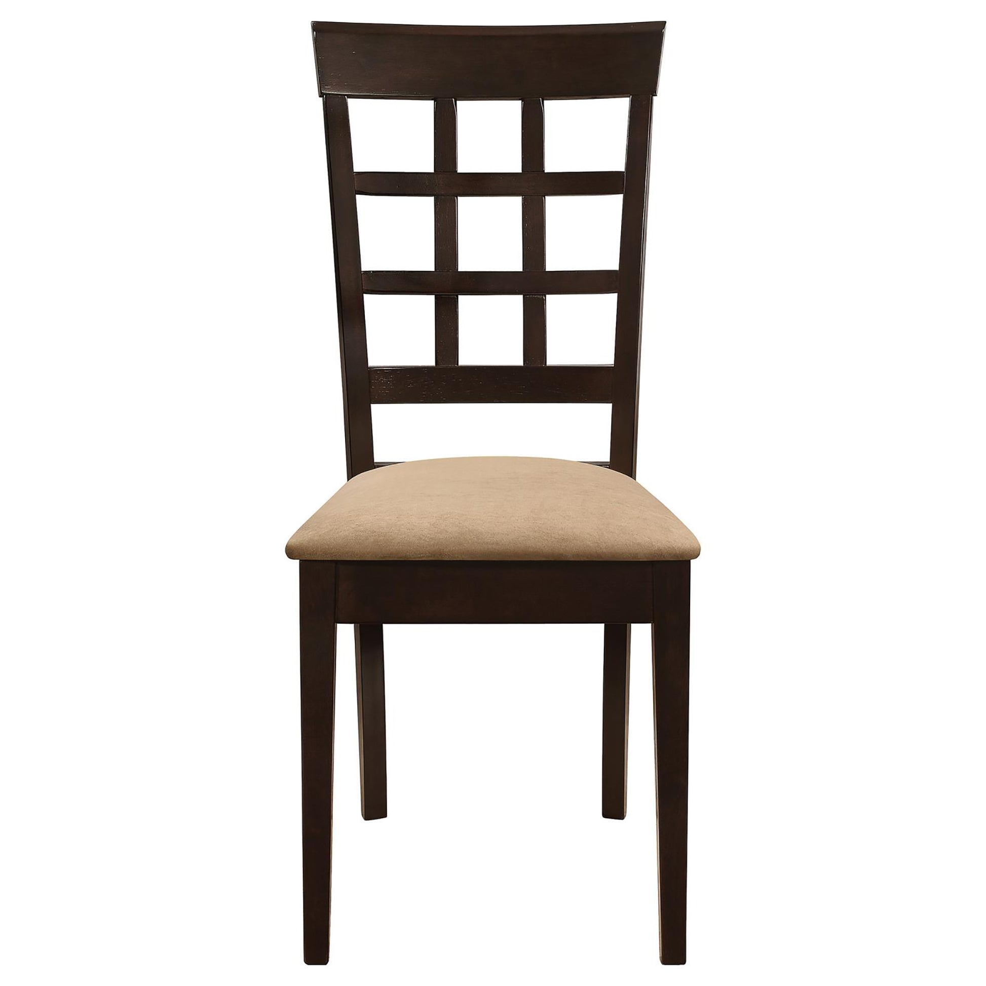 Cappuccino And Beige Lattice Back Dining Chair Set Of 2 Brown Dining Room Rectangular Transitional Side Chair Rubberwood Wood