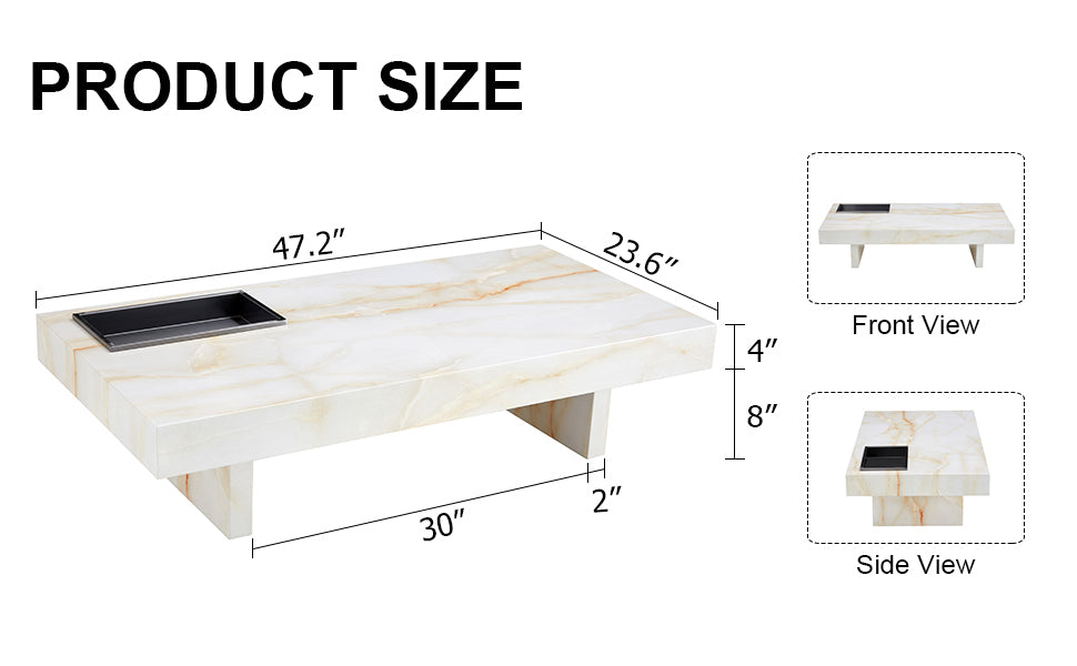 A Modern And Practical Coffee Table With Imitation Marble Patterns, Made Of Mdf Material. The Fusion Of Elegance And Natural Fashion 47.2"* 23.6"* 12 " White Mdf