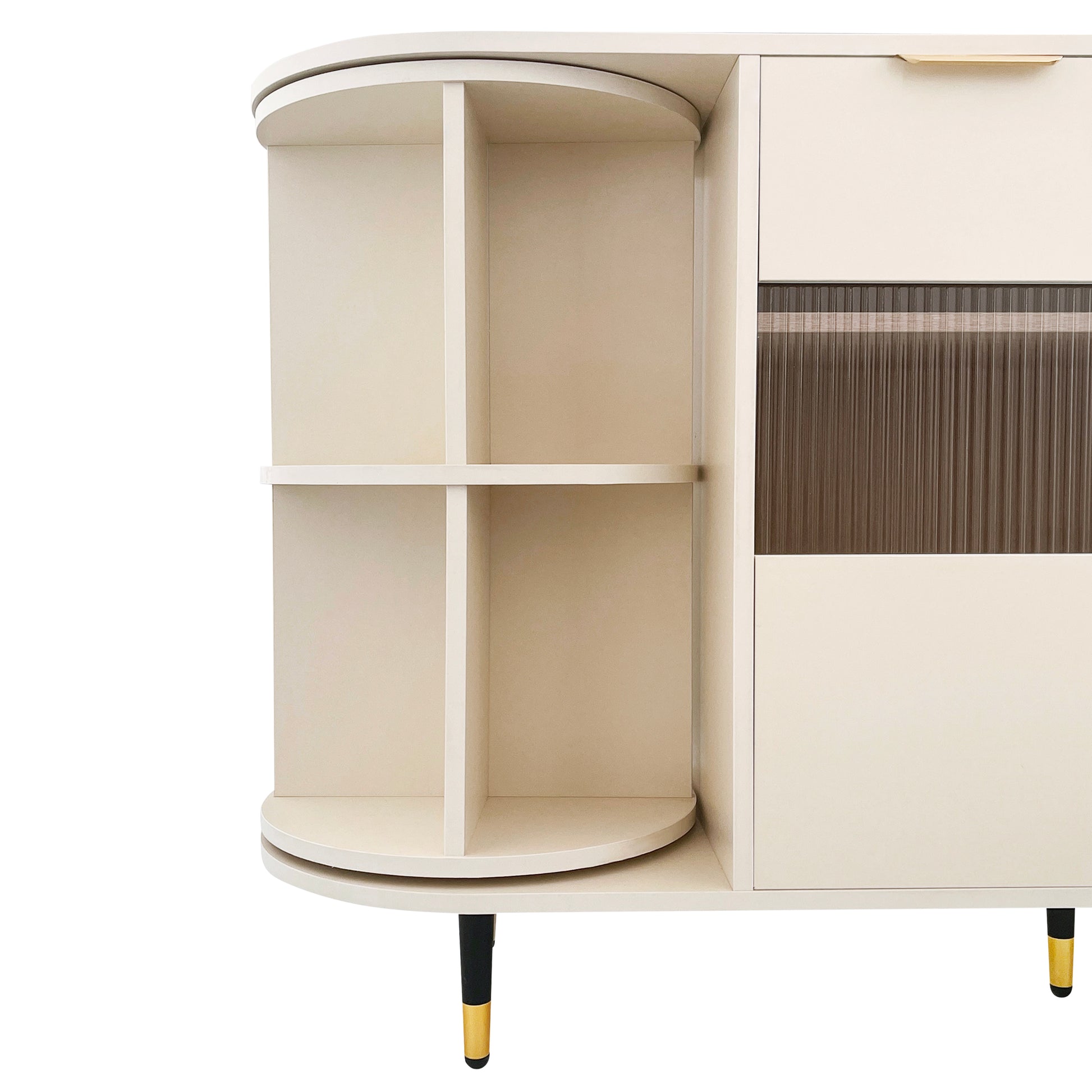 Rotating Storage Cabinet With 2 Doors And 2 Drawers, Suitable For Living Room, Study, And Balcony 1 2 Shelves Beige Mdf