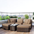 6 Piece Patio Outdoor Conversation Round Sofa Set, Pe Wicker Rattan Separate Seating Group With Coffee Table, Brown Yes Deep Seating Brown Weather Resistant Frame Water Resistant Cushion Garden & Outdoor Sofa Seating Groups Foam Rattan