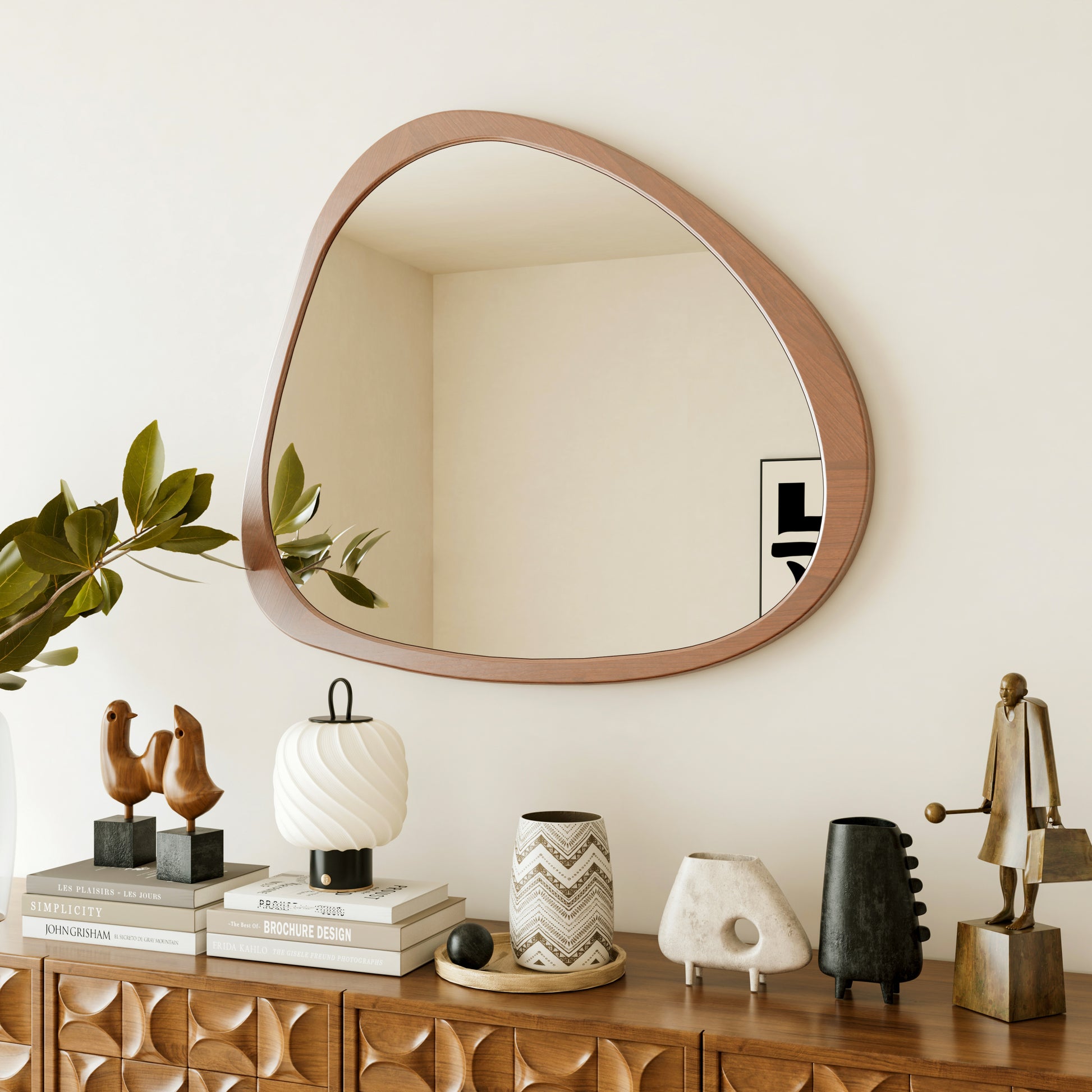 dressing mirror wood Solid Wood Mirror 45 Inch Asymmetrical Wall Mirror Wooden Framed Mirro