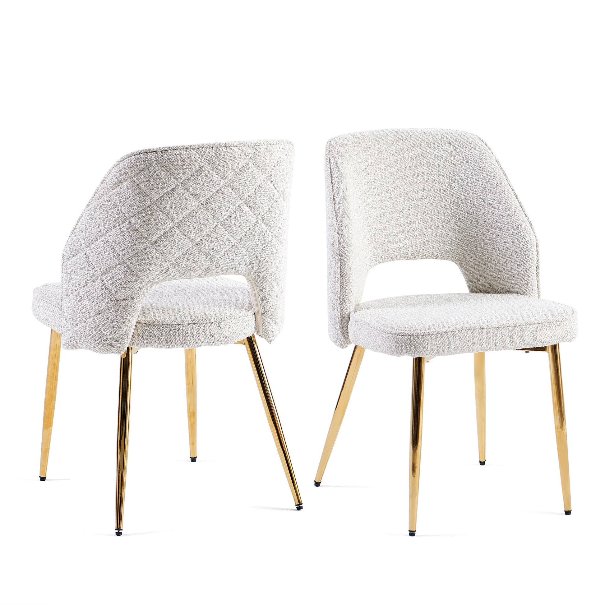 Off White Boucle Dining Chairs With Metal Legs And Hollow Back Upholstered Dining Chairs Set Of 4 Off White Dining Room Modern Dining Chairs Boucle