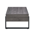 A Rustic Gray Wood Grain Mdf Coffee Table With Black Metal Legs An Elegant Space In Natural Wood Tones Grey Mdf