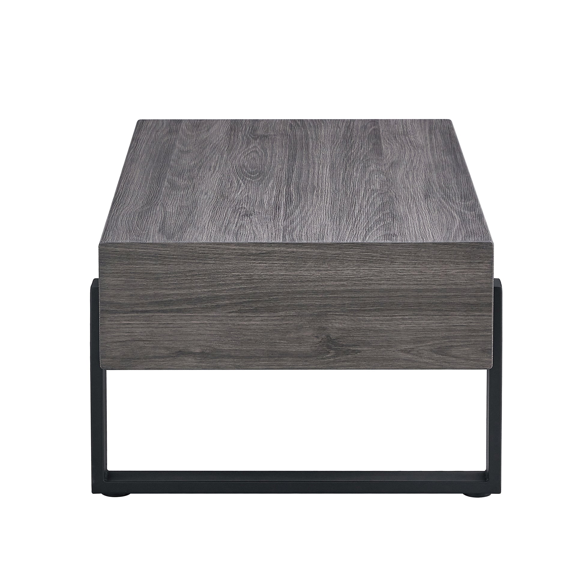 A Rustic Gray Wood Grain Mdf Coffee Table With Black Metal Legs An Elegant Space In Natural Wood Tones Grey Mdf