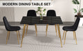 A Set Of 4 Dining Chairs And A Dining Table, Featuring Modern Medieval Style Restaurant Cushioned Side Chairs, Equipped With Soft Velvet Fabric Cushions And Spoon Shaped Golden Metal Legs. B0501A Black Velvet