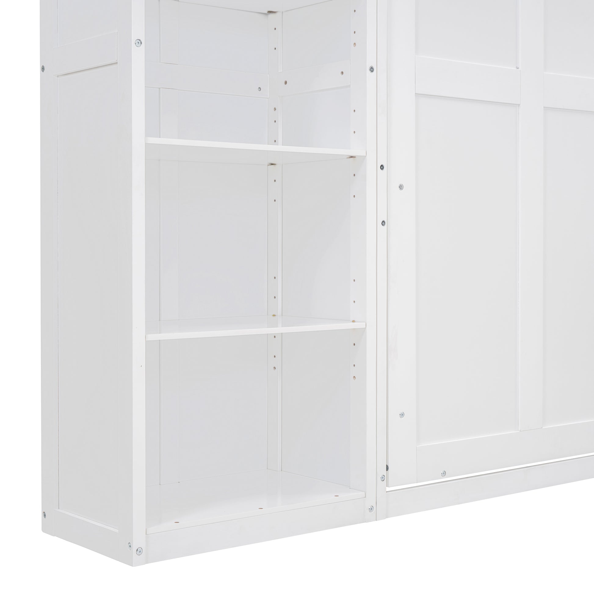 Full Size Murphy Bed Wall Bed With Shelves,White White Solid Wood Mdf