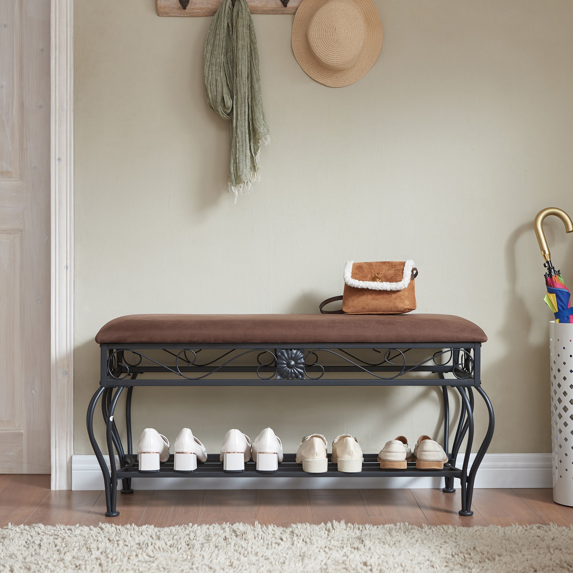 Shoe Rack Bench For Entryway, Industrial Bench, Rustic Shoe Rack For S