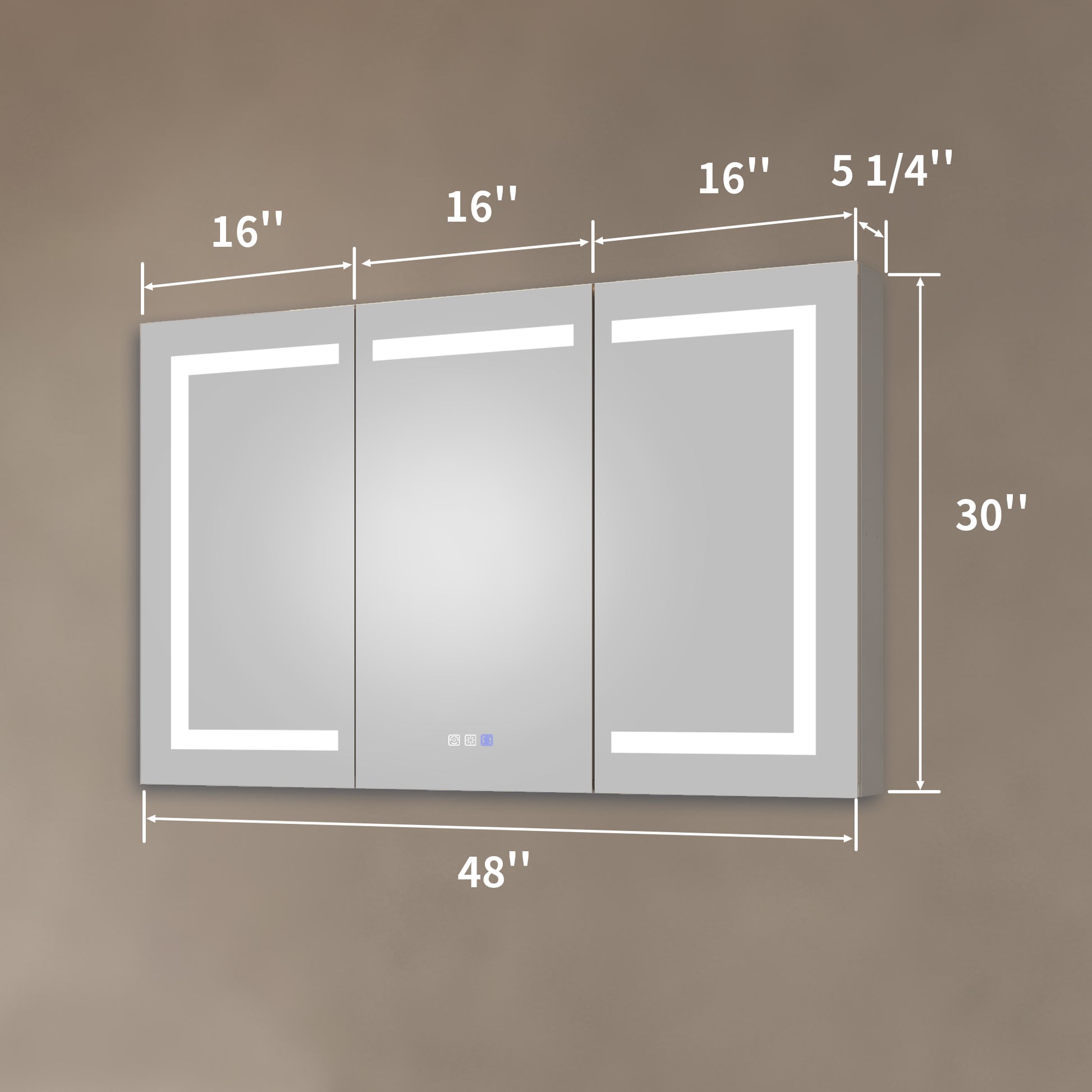 Lighted Medicine Cabinet 48 X30 Inch, Recessed Or Surface Led Medicine Cabinet,Defog,Stepless Dimming,3000K 6400K, Outlets & Usbs,The 3 Sided Mirrored Door. Silver Aluminium