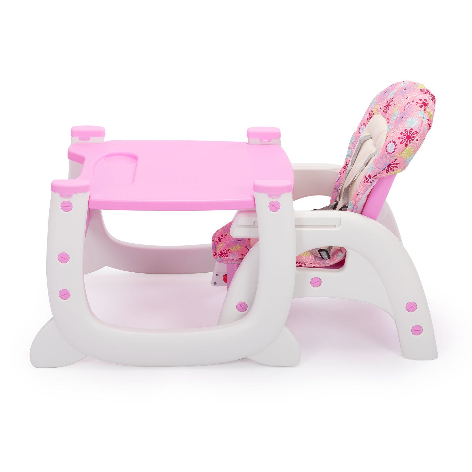 Multipurpose Adjustable Highchair For Baby Toddler Dinning Table With Feeding Tray And 5 Point Safety Buckle, Pink Pink Polypropylene